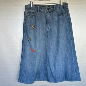 Ralph Lauren Midi Skirt Storybook Skirt Hippy Festival Embroidered Denim Sz 6